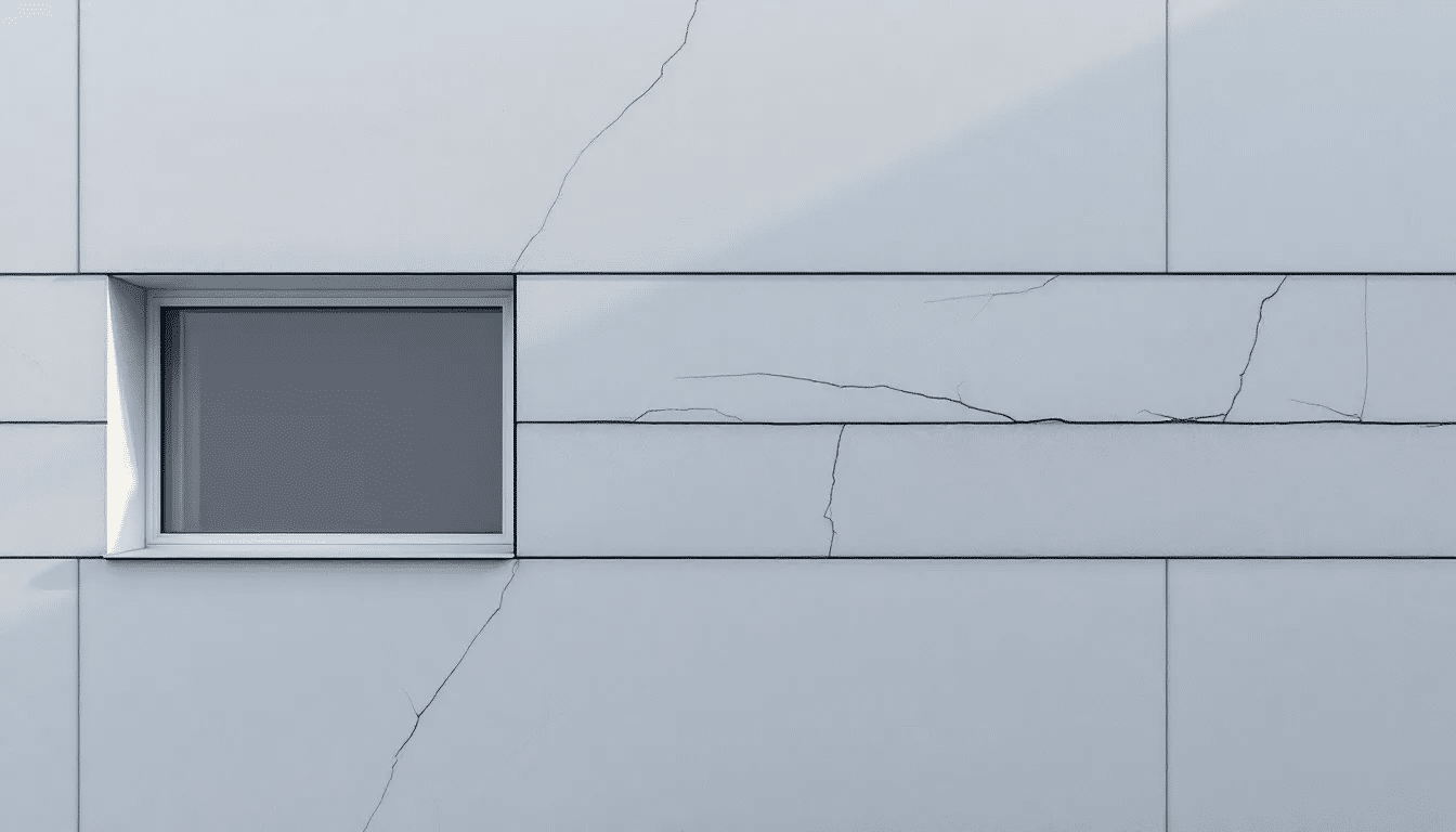Une maison avec des fissures horizontales visibles sur la façade.